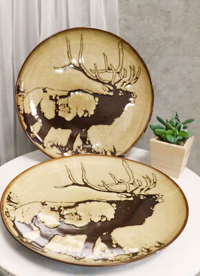 Ebros Forest Giant Emperor Bull Elk Large Round Dinner Plate Set of 