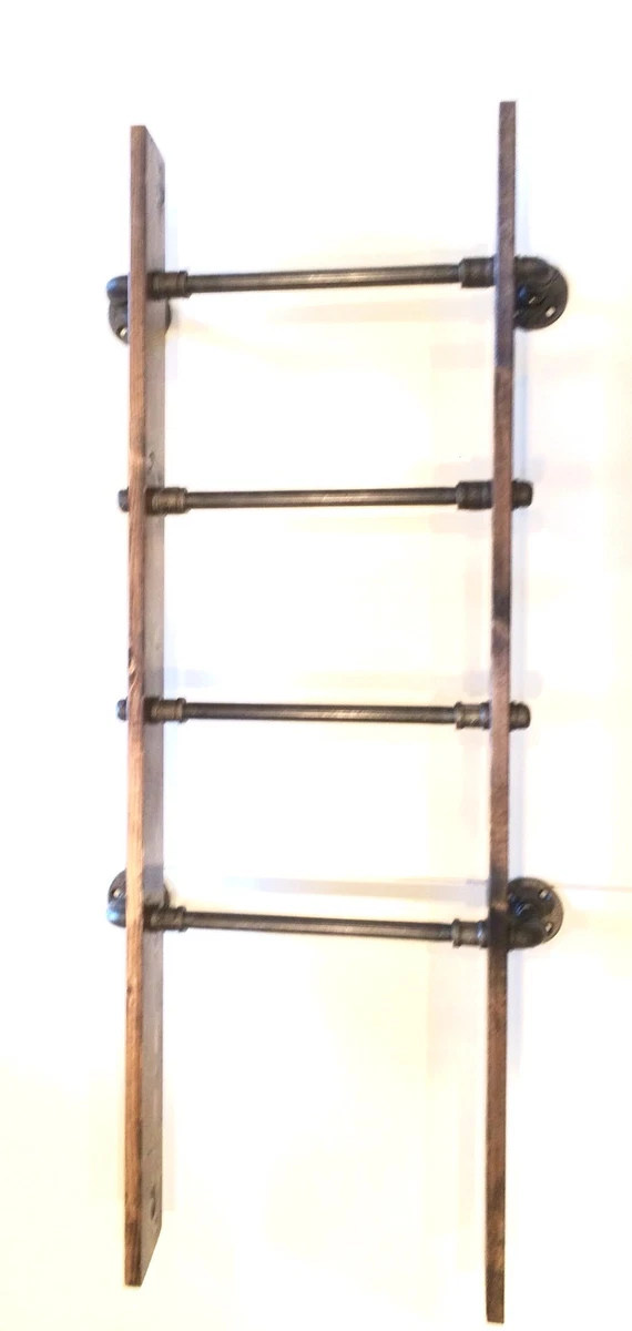 Rustic Industrial Pipe Wall Mount Blanket Ladder Wood Quilt Ladder eBay
