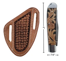 Basketweave Leather Knife Sheath Pancake Style Fits 4" Trapper KS-4039 Western