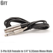 6FT 3-Pin XLR Female to 1/4" 6.35mm Mono Male Microphone Mic Cable 28AWG Nickel