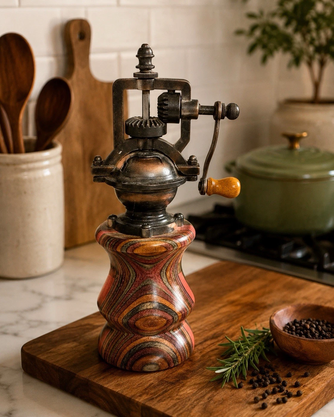 Artisan Hand Turned Multicolor Wood Pepper Mill 8” Crank Top Grinder
Opens in a new window or tab
