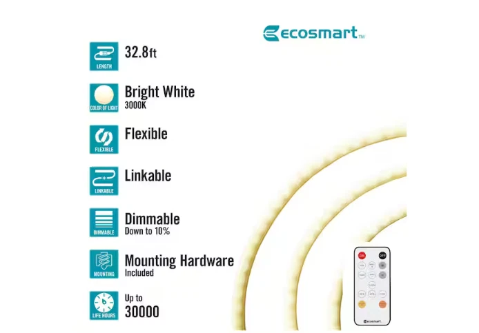 Ecosmart 32.8 ft. Bright White Outdoor LED Dimmable Linkable Rope Light - Image 3 of 4