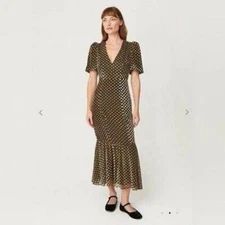 Rhode Anton Dress Black Gold Polka Dot Size 6