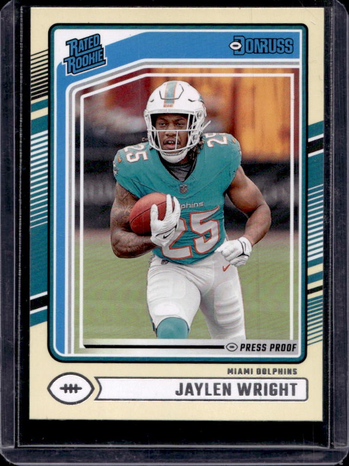 2024 Donruss Jaylen Wright Press Proof Yellow Rated Rookie #344 Dolphins