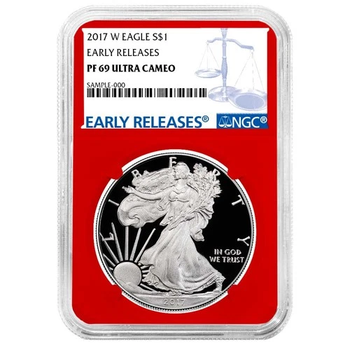 2017-W Proof $1 American Silver Eagle NGC PF69UC Blue ER Label Red Core