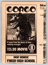 GORGO 2.5X3.5 KAIJU MOVIE AD WPIX Ch.11 NYC T...
