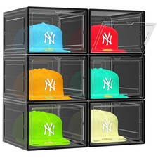 6 Pack Hat Organizer , Stackable Clear Baseball Caps Holder Containers with M...