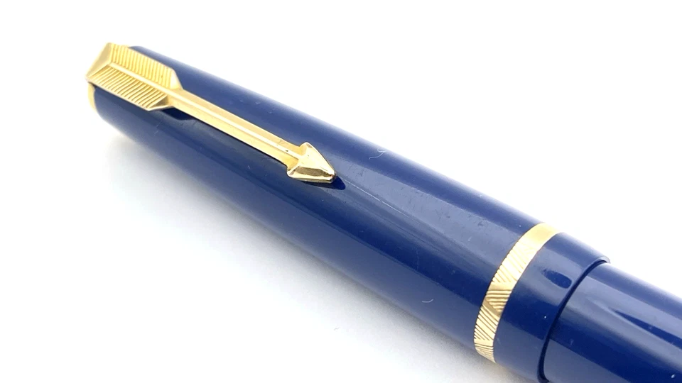 PLUMA ESTILOGRÁFICA VINTAGE PARKER SENIOR DUOFOLD AZUL OSCURO ORO 14K OBLICUA MEDIANA NUEVA EN CAJA Foto 2 de 4