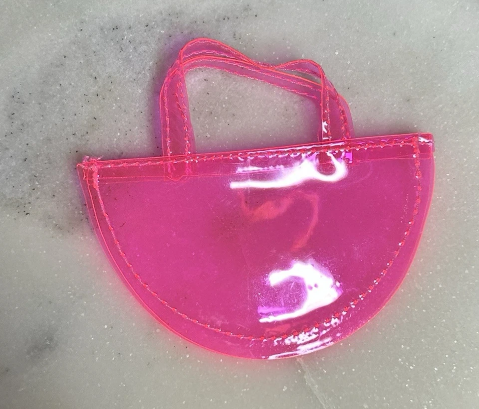Acessório vintage *Barbie*: bolsa rosa neon translúcida, bolsa tote anos 90 - Imagem 2 de 4