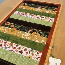 Handmade Quilted Table Topper Runner 15" x 36" Fall Pumpkins Leaves Flowers NEW