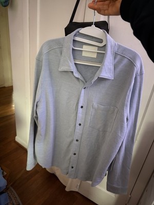 NWT Men s Citizens Of Humanity L Channing Pique Button Down Shirt Chambray Blue