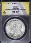 1921-P $1 Morgan Silver Dollar ANACS MS 62 | Error Overpolished Reverse Die