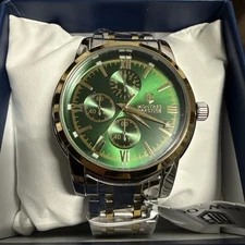 Invicta Montres Prestige Silver & Gold Two Tone Watch Green Dial 41mm (MPW 0068)