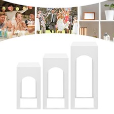3PCS Pedestal Stand, White Iron Square Table Pillar, Floor Standing Centerpieces