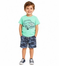 Carter's Kid Boys' 2-Piece Graphic Tee  Camo Shorts Set Size 4/5