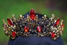 Gothic Red Crystal Black Tiara Bridal Crown Birthday Wedding Gift Diadem Bronze