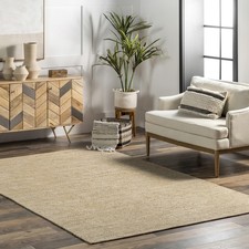 Alessi Solid Farmhouse Cotton Area Rug, 6x9, Beige