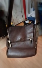 Fossil Dark Brown Leather Shoulder Bag with F...