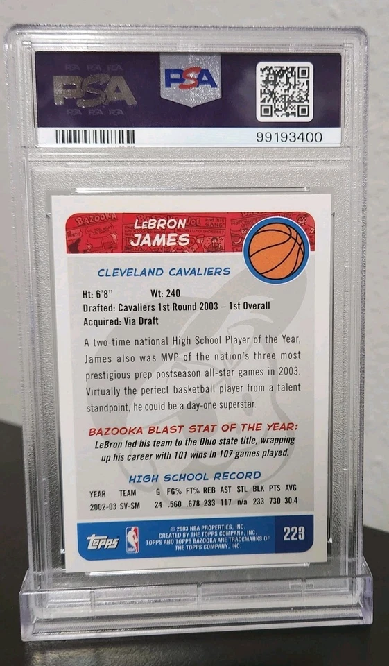 2003 Bazooka Lebron James Rookie Card #223 Road Red Jersey PSA 8 - Image 4 of 4