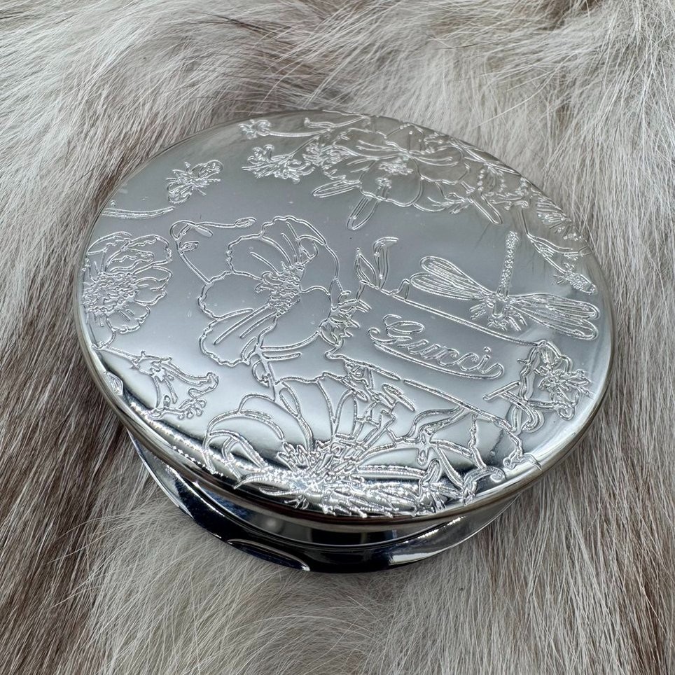 NEW GUCCI FLORA Silver Compact Mirror with Box – Floral Relief