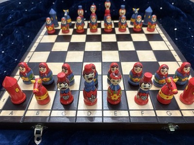 Vintage, mint condition, Russian Matryoshka Chess Set, Pieces, Hand Painted