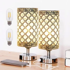 Crystal Table Lamp, Cordless Touch Desk Lamp, Dimmable Bedside Lamp, Modern N...