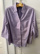 BASIC EDITIONS Blouse Size XL Purple Striped ...