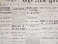 1920 DECEMBER 6 NEW YORK TIMES - HARDING ARRIVES IN WASHINGTON - NT 8476