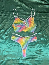 Ombre Rainbow Bra & Thong Strappy Lingerie Set CUSTOM Rave, Concert, Party