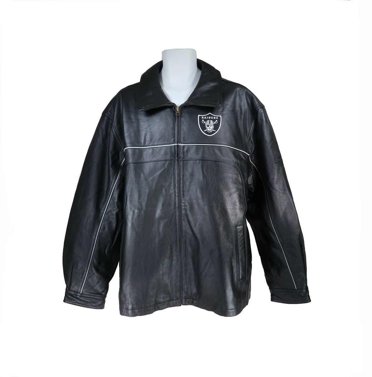 REEBOK Men Las Vegas Raiders Leather Jacket Team Apparel On
