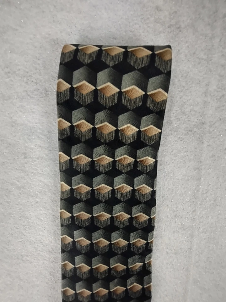 JF J Ferrar Mens Black, Cream, Tan, Green, 100% Silk Classic Business Neck Tie - Image 2 of 4