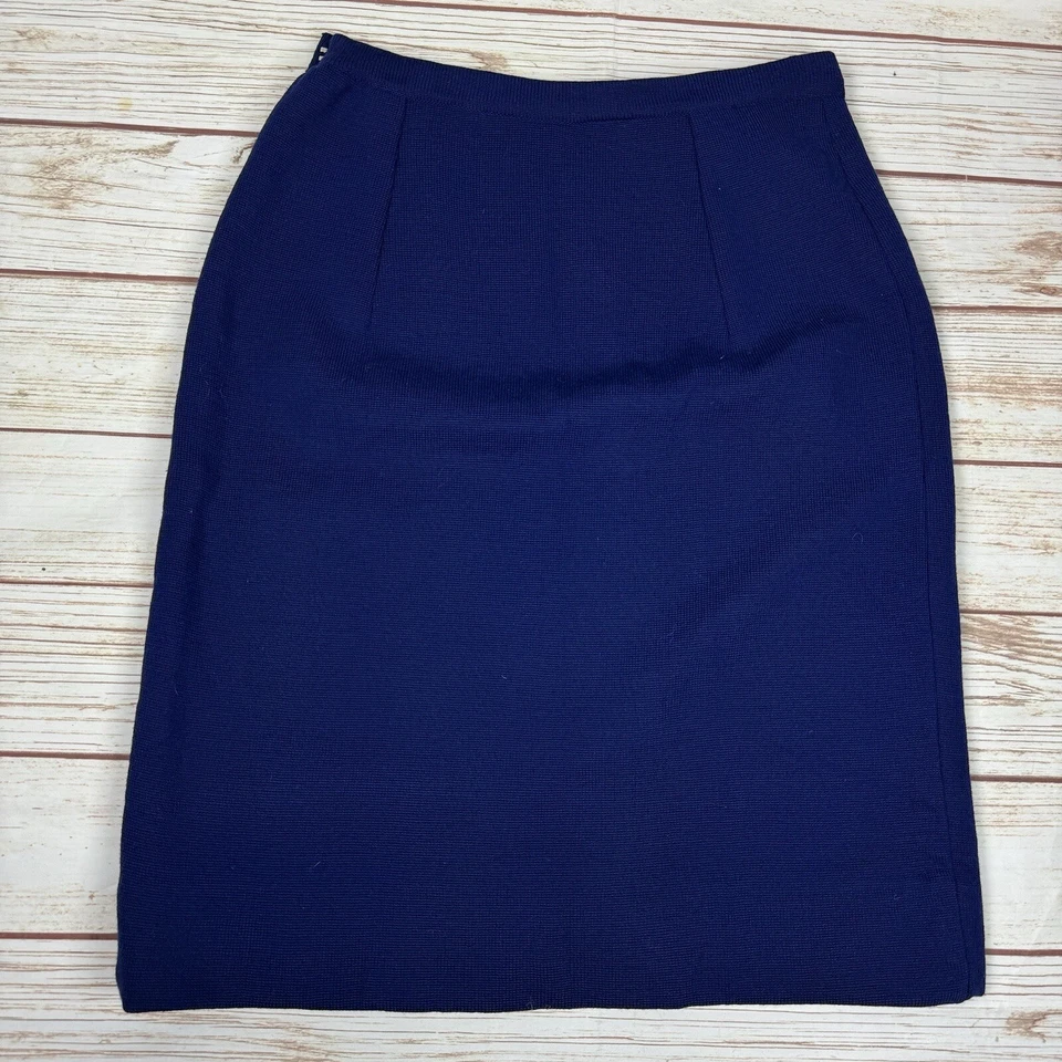 Falda lápiz suéter elástico azul cobalto de lana de calidad vintage - talla 12