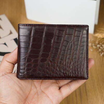 Real Crocodile Leather Brown Bifold Wallet Men's Handmade Credit Card Wallet