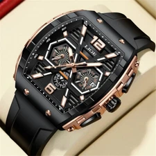 LIGE FOXBOX Men Rectangle Watch Chronograph Wristwatch Boys Sport Watches Gifts