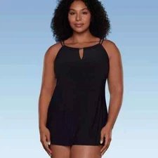 Aqua Green Women's High Neck Swim Dress One Piece Swimsuit UPF 50+ Size Medium