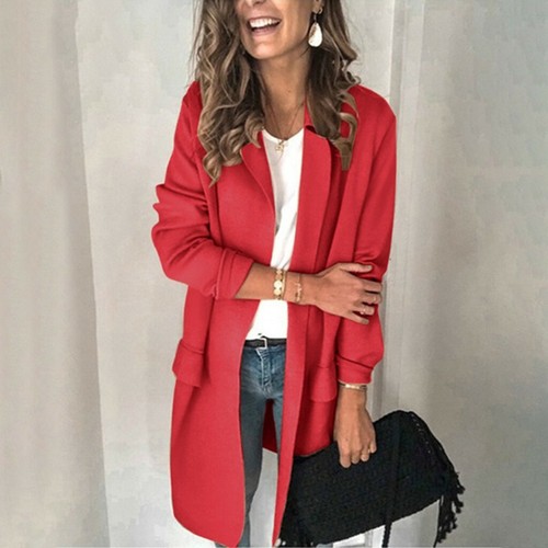Women Autumn Winter Solid Coat Long Sleeve False Pocket Caual Medium Suit Coat - Picture 15 of 15