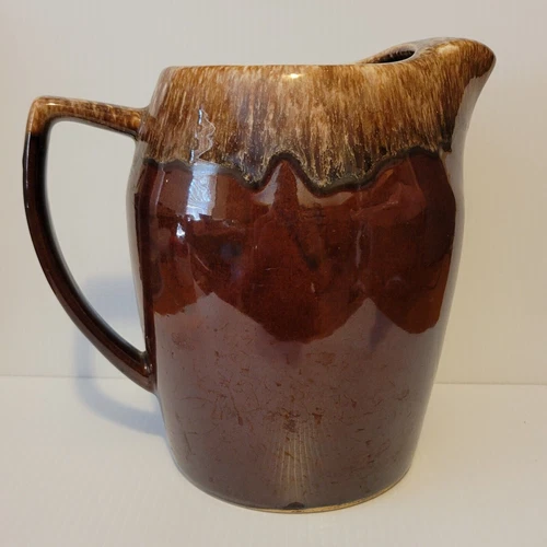 Kathy Kale BROWN DRIP Glaze Ice Lip Pitcher 8" Tall Vintage See Description