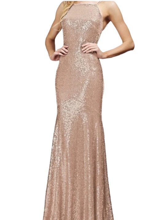 Theia Bridesmaids Jessica Dress Matte Gold Sequins 2 eBay