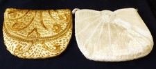 VTG Lot of 2 Evening purses hand bags Hand Made beaded Gold color and white