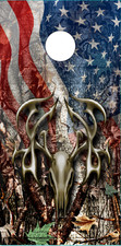 Deer Skull Wood Flag Camo LAMINATED Cornhole Wrap Bag Toss Skin Decal