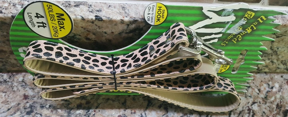 Correa para perro animal salvaje marrón negro estampado de guepardo de 4 pies de largo para caminar por el parque  Foto 2 de 4