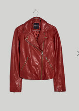 Madewell $525 Washed Leather Motorcycle Jacket Dusty Redwood Size S Nc112