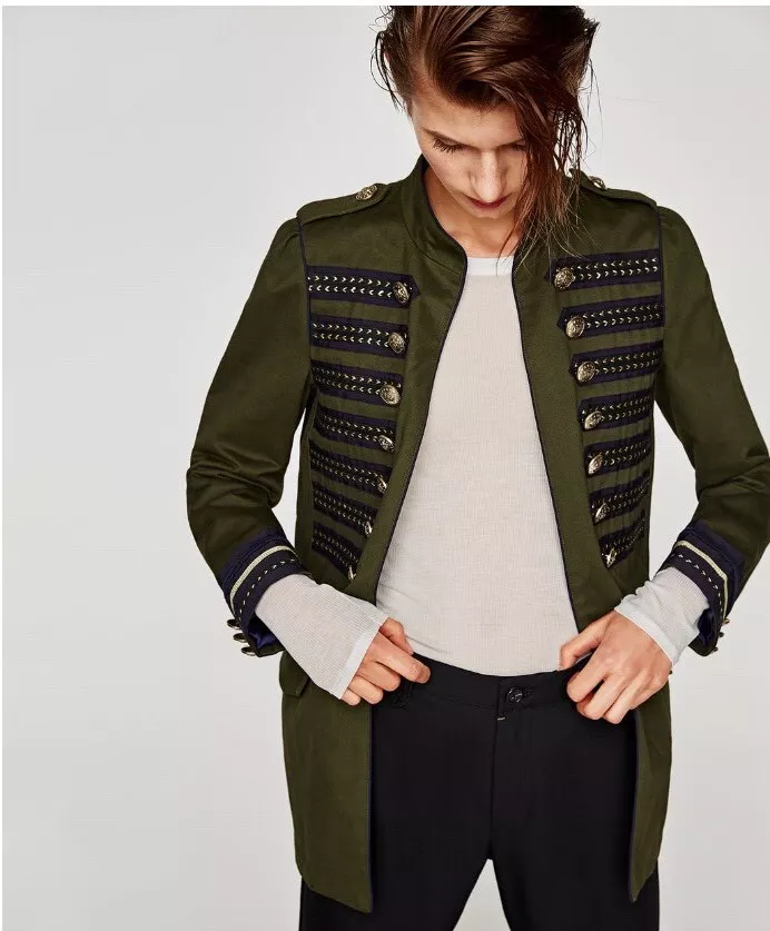 Chaqueta militar Zara para con banda de detalle con botones dorados con etiquetas - XS | eBay