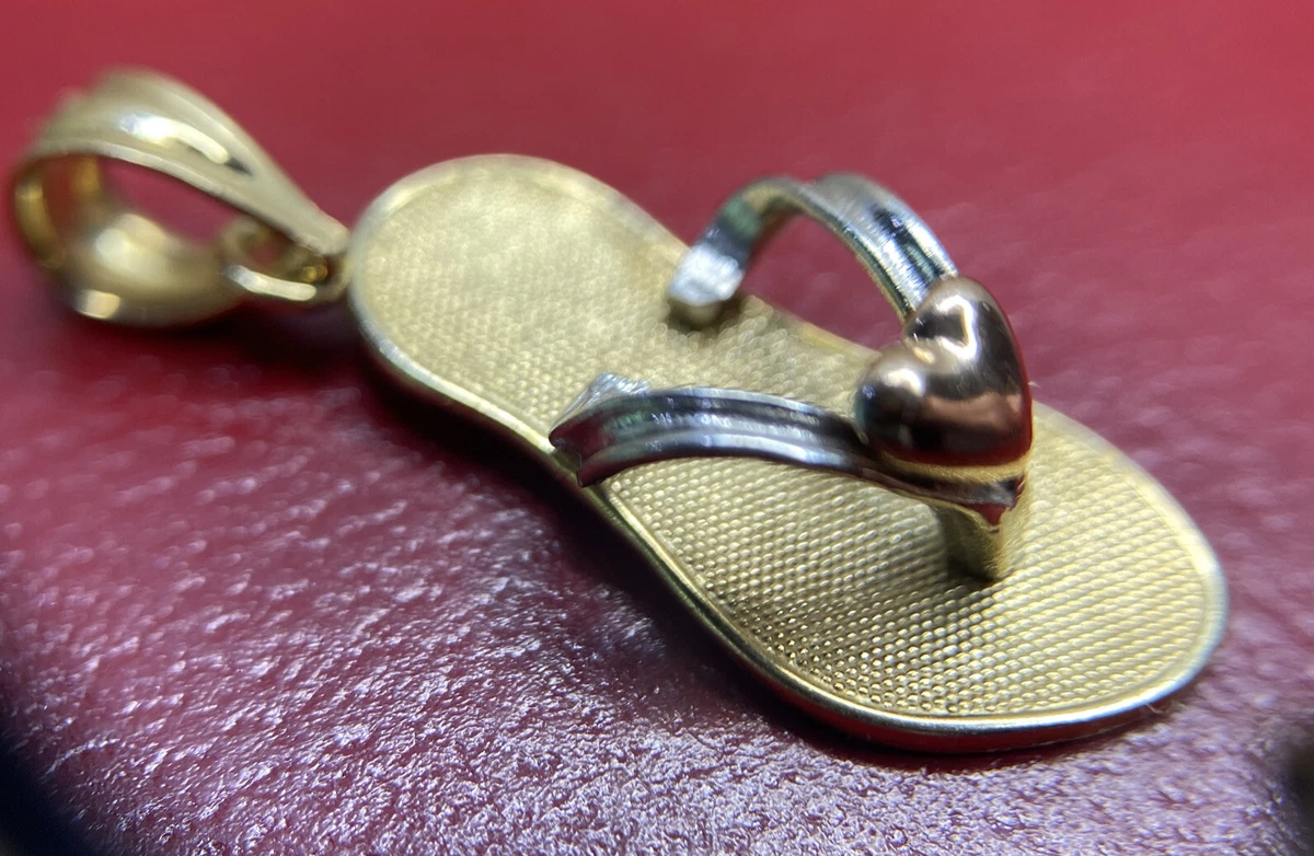 MA 14k Yellow White Rose Tri Gold Flip Flop Love Heart Summer