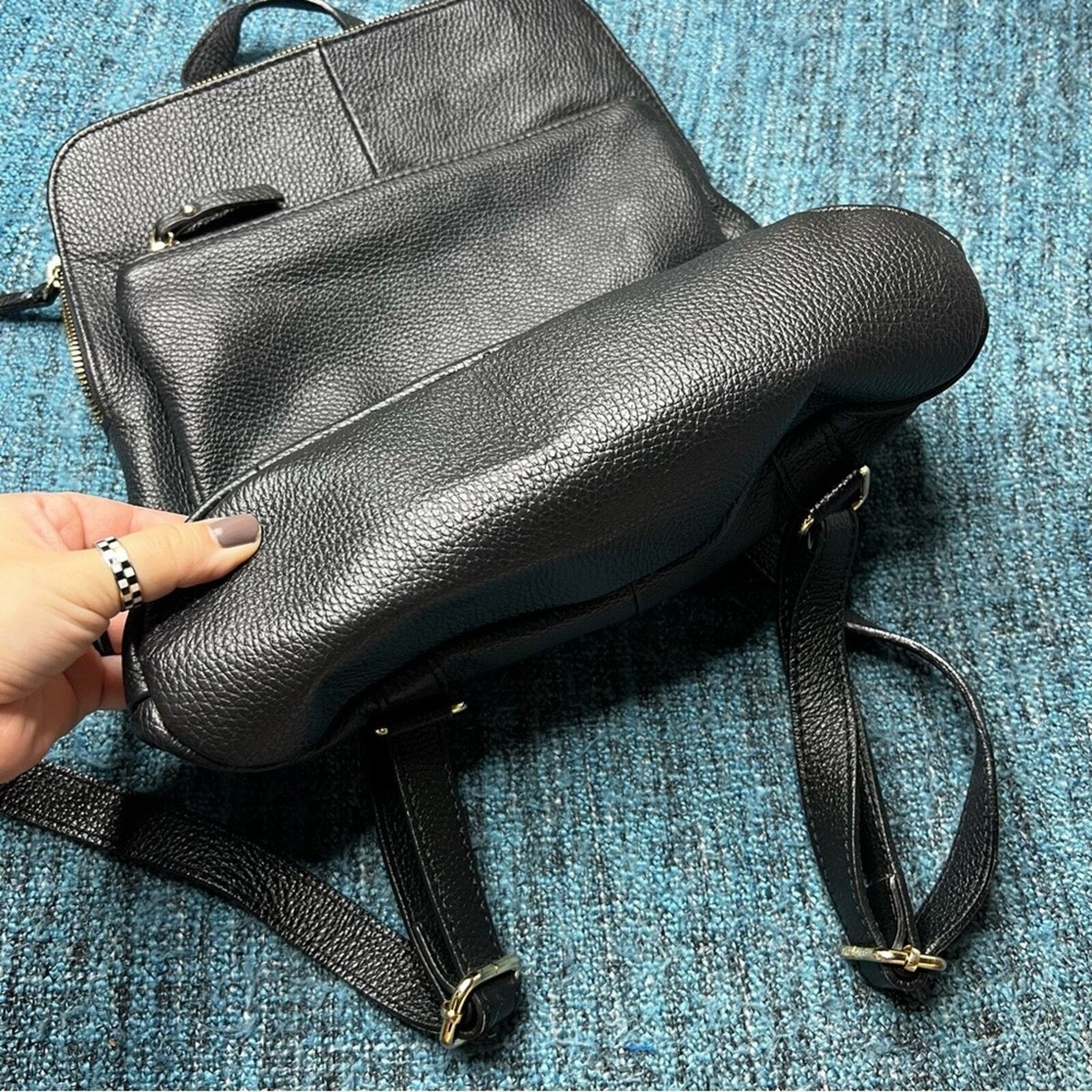 L.Credi Convertible Backpack in Black Pebbled Leather with Gold Hardware L.Credi Pebbled Leather Convertible Backpack in Black Made  main image 4