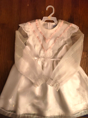 Polly Flinders Party Dress: Girls Size 6x Cream Semi sheer gold Shimmer