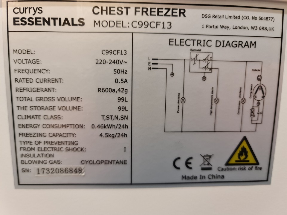 Curry's Essential Small Chest Freezer Model C99CF13 ( 99litres ). eBay