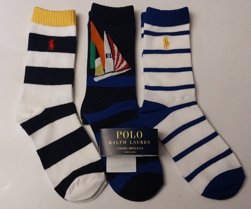 Big Boys Size 8-9.5 Ralph Lauren POLO Sailing Crew Socks Fit Shoe 13-3 Sail boat - Picture 2 of 5