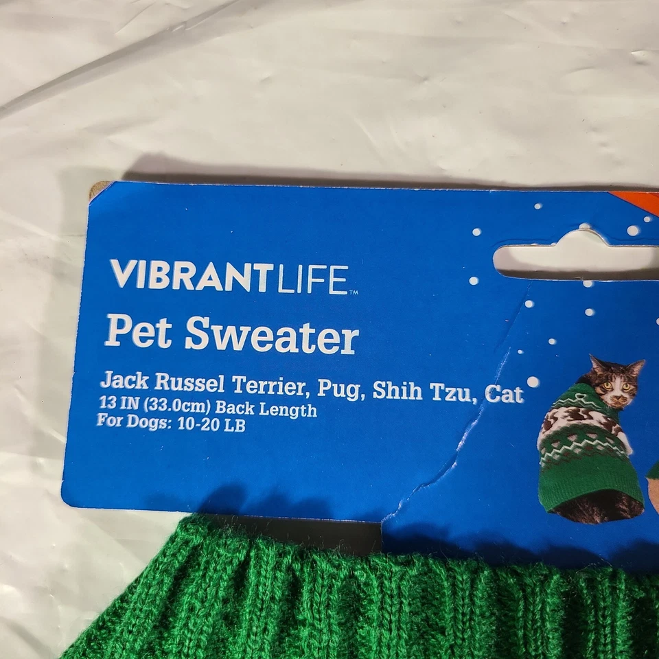 Suéter Vibrant Life Mascota Verde con Ardilla Talla S Shih Tzu Gato Jack Russel Pug Foto 3 de 4