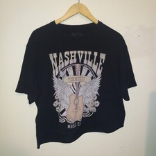 Lotus Fashion Nashville Music City Crop Top-Size XL-Asymmetrical Hem-Upcycled